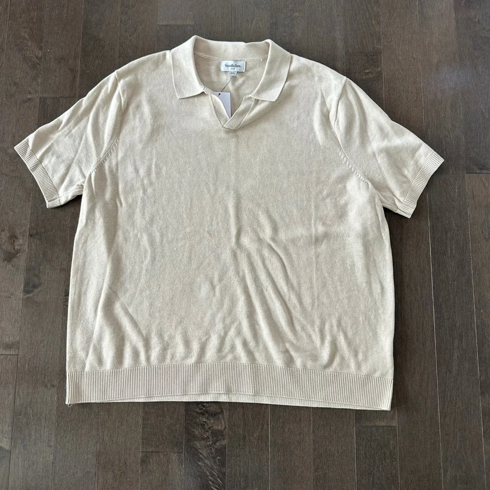 NWT Mens Collared Short Sleeve Sweater Lightweight Euro Summer Cream XXL